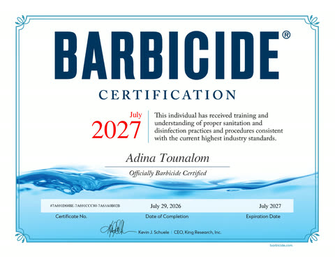 Barbicide Certification awarded to Adina Tounalom